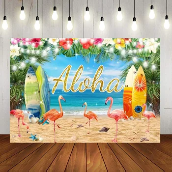 Фон для украшения Гавайской вечеринки, баннер для летнего пляжа, фон для фотосъемки Дня рождения с фламинго, Музыкальная тема для Душа ребенка