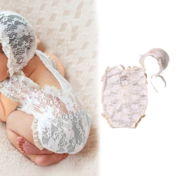 Детское кружевное боди с повязкой на голову, набор реквизита для фотосъемки новорожденных для младенцев