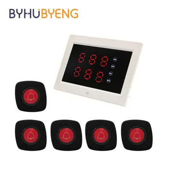 Беспроводная система вызова BYHUBYENG Система пейджера пациента 1 дисплей + 5 кнопок для дома престарелых, клиники, ресторана