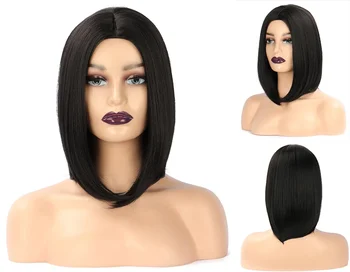 Новый стильный женский короткий черный боб с прямыми волосами для косплея, полный парик