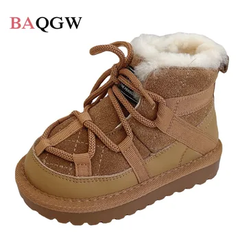 Новые зимние детские теплые зимние ботинки из натуральной кожи, теплая плюшевая обувь для маленьких мальчиков, нескользящие модные ботинки для маленьких девочек 1-6 лет