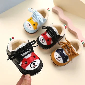 Обувь для прогулок для мальчиков и девочек 0-1 лет, Хлопковая обувь с мультяшной мягкой подошвой, плюшевая и утолщенная детская обувь для новорожденных