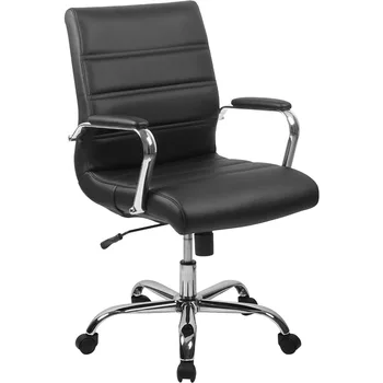 Рабочее кресло Whitney Со Средней спинкой - Черное Вращающееся Офисное Кресло Для руководителей из Кожзаменителя с Хромированной рамой - Вращающееся кресло