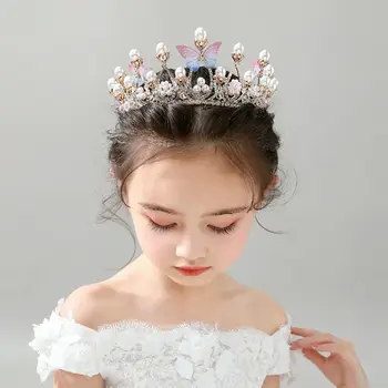 Подарок Французская жемчужина Принцесса Милая Бабочка Детское украшение для волос Головной убор Корона Корейский обруч для волос