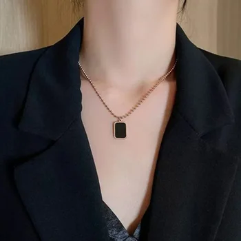 Модное ожерелье с подвеской из нержавеющей стали и черного циркона, женская простая мода, ювелирные изделия с подвеской 