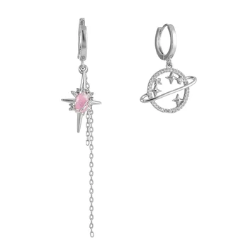 Летние новые серьги-капли Saturn, модные асимметричные серьги с кисточками в виде розовых драгоценных камней, украшения для ушей для девочек, подарок Brincos