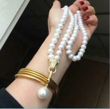AAA 9-10 мм Натуральное Ожерелье Из Белого Жемчуга Akoya Длиной 30 дюймов + Подвеска