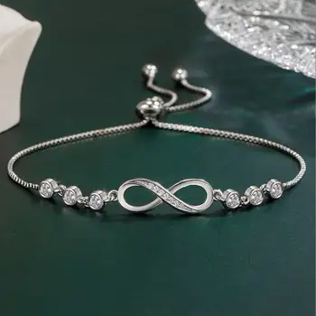 Браслеты Бесконечности из стерлингового серебра 925 пробы для женщин, регулируемые браслеты Friendship Shine CZ, свадебный подарок