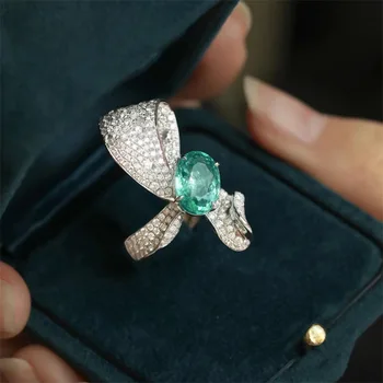 Роскошные зеленые кольца с фианитами для свадебной церемонии, модные аксессуары из стерлингового серебра, индивидуальные женские кольца, эффектные украшения