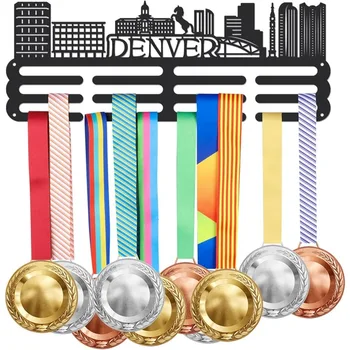Вешалка для медалей Denver Cityscape, Стеллаж для спортивных медалей на 60+ медалей, Держатель трофеев, Держатель ленты для наград, стена для показа