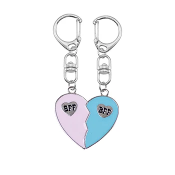 Горячая Распродажа, 2 Простых Брелка Для Ключей, Женские Синие Розовые Строчки в форме Сердца, Подвеска Для Лучшего Друга Из Сплава, Модный Подарок Для Дружбы BFF