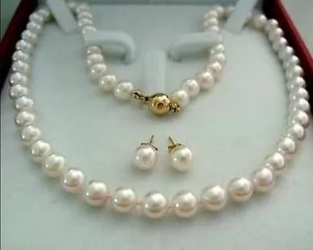 АААА 8-9 мм Натуральное Круглое Белое Жемчужное Ожерелье из Южного Моря, 18 дюймов, Подходящие Круглые Серьги