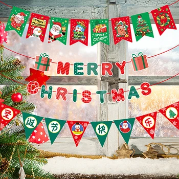 Счастливого Рождества Бумажный Баннер Снеговик Санта Клаус Новогоднее Украшение Вечеринки На Открытом Воздухе Домашняя Гирлянда Орнамент Подвесной Флаг