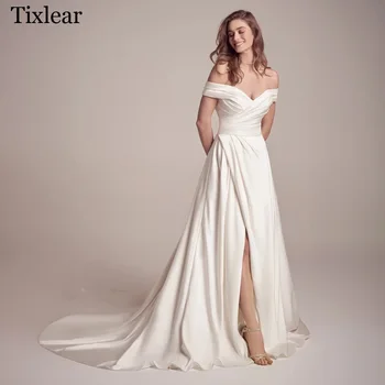 Элегантные свадебные платья TIXLEAR для женщин, атласные платья трапециевидной формы с разрезом спереди и открытыми плечами, великолепные Vestidos De Novia