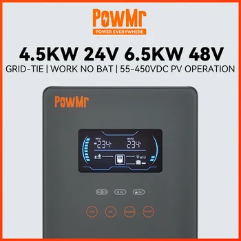 PowMr 4.5KW 24V 6.5KW 48V MPPT Гибридный инвертор ВКЛ/Выкл Сетевой Солнечный Инвертор Чистая Синусоидальная волна Максимальный Фотоэлектрический Вход 6500 Вт 6000 Вт 450 В