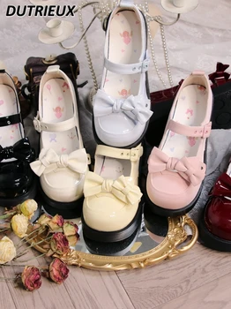 Туфли-лодочки в стиле Лолиты, Милая Женская обувь JK Mary Jane на среднем каблуке с круглым носком и Бантом, Модная Новинка 2023 года, Летняя Осенняя Женская обувь