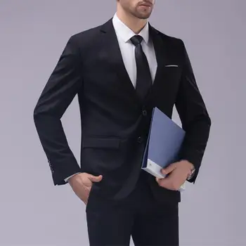 1 комплект, стильный мужской костюм с длинным рукавом, Однотонный блейзер на двух пуговицах, брюки для бизнеса, Блейзер, брюки для формального костюма