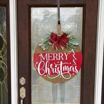 Рождественский Венок, Деревянная вывеска на входной двери, Модное Простое Праздничное украшение для окна и двери