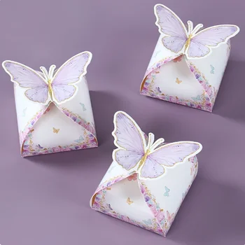 подарочная коробка для конфет 12шт, Фиолетово-розовая Бабочка, упаковка для вечеринки по случаю Дня рождения, Свадебный декор, Детский душ, Подарочная коробка для шоколадного печенья, сумка