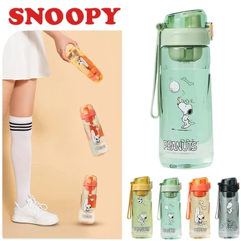 спортивная бутылка для воды Snoopy объемом 580 мл, школьная портативная герметичная пластиковая чашка для путешествий на открытом воздухе, прозрачная бутылка для напитков для фитнеса
