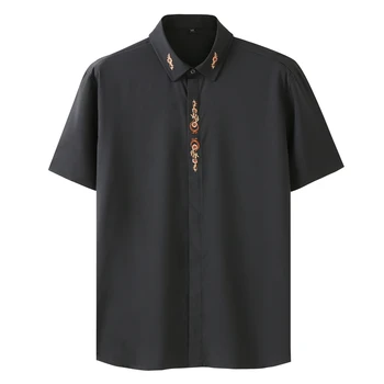 22023 Летняя мужская рубашка с короткими рукавами 8XL размера плюс, Элегантное платье с вышивкой, Свадебные Свободные рубашки размера плюс, Черный, белый