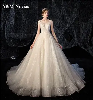 Новое высококачественное Роскошное свадебное платье с кружевными блестками Vestidos De Novia bride Sweet O образным вырезом dream princess Puse size Robe De Mariee