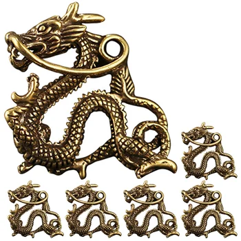 6шт Винтажный талисман с драконом, подвесной орнамент с драконом, брелок для ключей из латуни, поделка с драконом