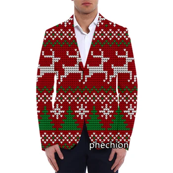 phechion Новый модный мужской блейзер с Рождественским рисунком и 3D принтом, повседневная куртка, пальто, уличная одежда Оверсайз, V02