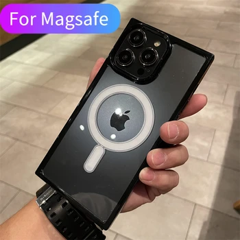 Роскошный благородный черный мягкий прозрачный для Magsafe магнитный чехол для телефона iPhone 14 13 12 11 Pro Max с прямыми краями Защитный чехол для мужчин