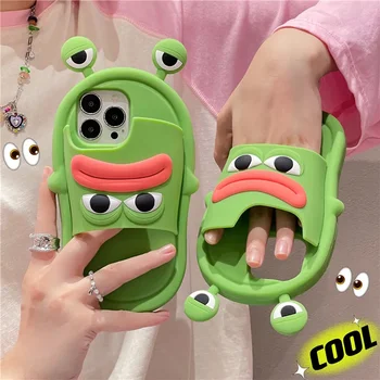 Забавная Обувь Big Mouth Frog Shoes 3D Защитный Чехол Подходит Для iPhone 15 13 12 14 Pro Max 11 Имитация Тапочек Силиконовый Чехол Для Телефона