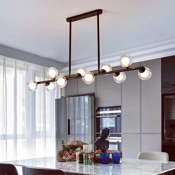 Скандинавский светодиодный подвесной светильник Magic Bean Стеклянный шар, длинная современная креативная минималистичная люстра из железной ленты, лампа для домашнего ресторана, декор для ресторана