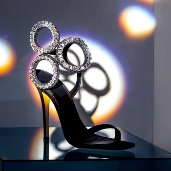 Женские сандалии на высоком каблуке с кристаллами, дизайн элитного бренда, женские туфли на шпильке со стразами, туфли с ремешком и пряжкой, sandalias mujer verano