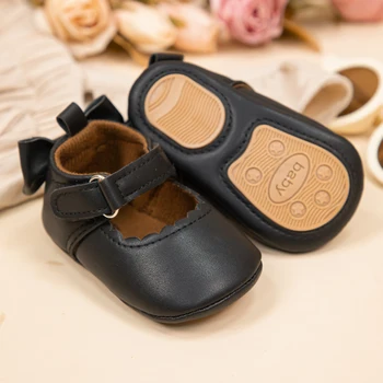 KIDSUN/ Обувь для новорожденных девочек из искусственной кожи принцессы с бантом, резиновая подошва, нескользящие модельные туфли, первые ходунки, обувь для детской кроватки, Мокасины