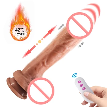 Толкающий фаллоимитатор, вибратор, Вращающийся нагревательный пенис для анальной стимуляции точки G, 18 женских фаллоимитаторов, секс-игрушки для купелей, резиновые женщины