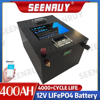 SEENRUY 12V 400Ah LiFePO4 Литиевый Аккумулятор для Солнечной Системы Хранения Энергии Встроенный Bluetooth 200A Большой Емкости + зарядка 20A