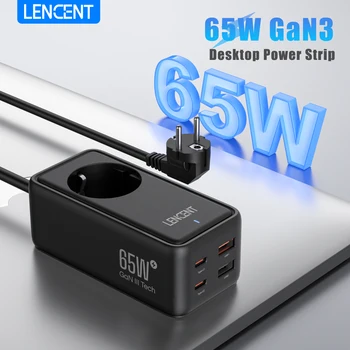 LENCENT 65 Вт GaN3 Настольное Быстрое Зарядное Устройство Power Strip с 1AC 2 USB 2 Type C Кабелем 1,5 М 5 в 1 Зарядное Устройство Для iPhone Xiaomi Samsung