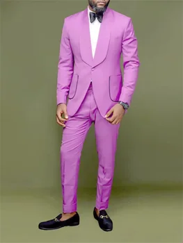 Мужской костюм с воротником-шалью, 2 предмета, блейзер + брюки, яркий свадебный смокинг, официальный офисный деловой пиджак для выпускного вечера Мужской костюм Сшитый на заказ