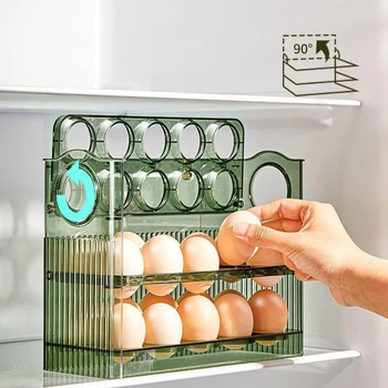 Автоматический органайзер для яиц, 3-ярусный держатель для яиц на 30 мест, контейнер для хранения яиц на боковой дверце холодильника или столешнице