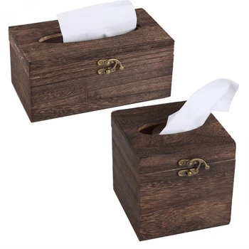 Коробка для салфеток из коричневого обожженного дерева в деревенском стиле, для ванной комнаты, коробка для салфеток для лица, держатель для салфеток, Диспенсер для салфеток для дома, отеля, автомобиля, чехол для бумаги