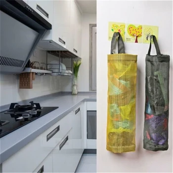 Полезный модный подвесной дышащий пластиковый сетчатый мешок для мусора, органайзеры для хранения продуктов, кухонная сумка для хранения в ванной комнате.