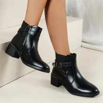 Осень-зима 2023, Новые классические офисные женские ботильоны для женщин, черные ботинки, удобная обувь для ходьбы, Туфли на квадратном каблуке.