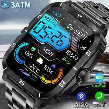 2024 Наружные Военные 3ATM Водонепроницаемые Смарт-Часы Мужские С Аккумулятором 430 мАч Спортивные Фитнес-Часы Bluetooth Call Smartwatch App: Da Fit