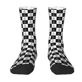 Масонские носки в клетку с масонским рисунком, мужские Женские теплые Модные носки в черно-белую клетку