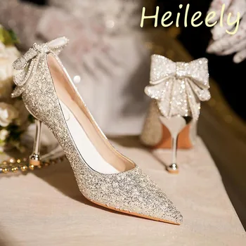 8 см Новая мода Острый носок Пикантные туфли на высоком каблуке Свадебная вечеринка для женщин Серебряные туфли 41 42 43