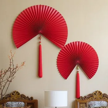 Настенные украшения, китайский ветряной бумажный складной веер, мягкие украшения на фоне стены в гостиной, подвеска в виде китайского веера, бесплатная доставка