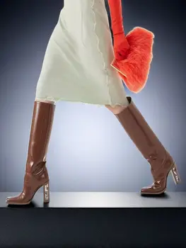 Коричневые Базовые Ботинки Botines Для Взрослых; Zapatos Para Mujeres На Квадратном Каблуке; Резиновые Ботинки; Однотонные Женские Ботинки С Круглым Носком; Botas Mujer