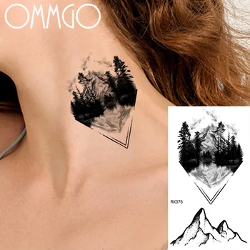 OMMGO Mountain Design Наклейка для временных татуировок в Черном Лесу Для женщин Маленький Треугольник Поддельные Татуировки Водонепроницаемый Лист для татуировок