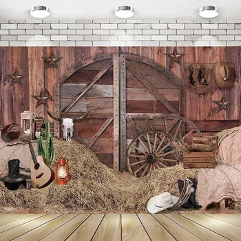 Западный ковбой, деревенский Деревянный фермерский дом, дверь сарая на Диком Западе, с Днем рождения, фотография, фон, баннер, украшение