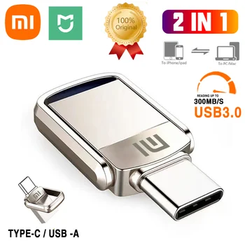 XIAOMI MIJIA Metal U Disk OTG 2 В 1 Высокоскоростной USB 3.0 флэш-накопитель 2 ТБ для телефона и компьютера, портативная флешка для взаимной передачи данных
