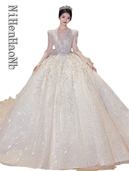 Главное свадебное платье 2023 года Для новой невесты, роскошное платье с длинными рукавами в стиле ретро при дворе